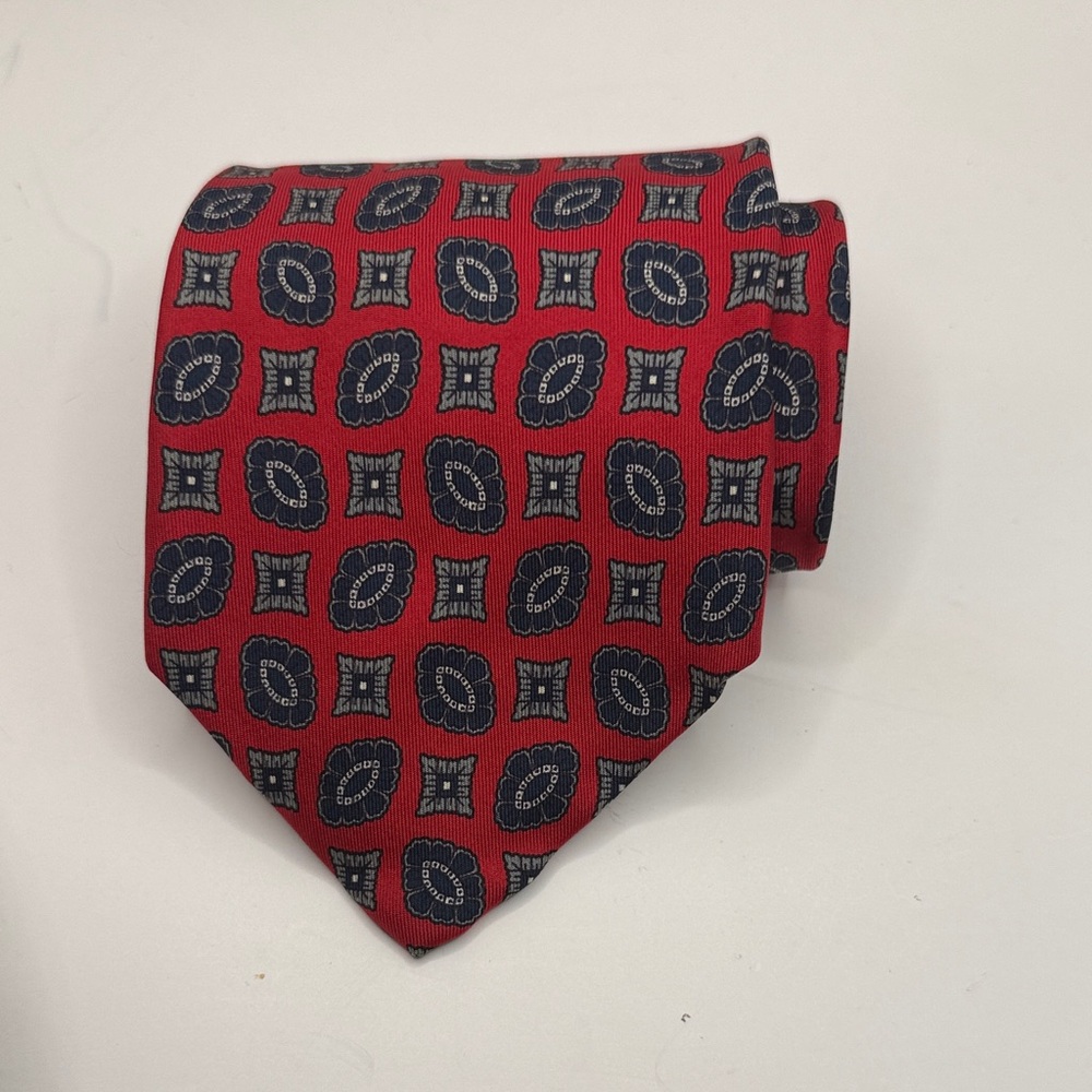 Vtg Robert Talbott Mens Tie Red and Blue Geometric Tie 58” X 4” in